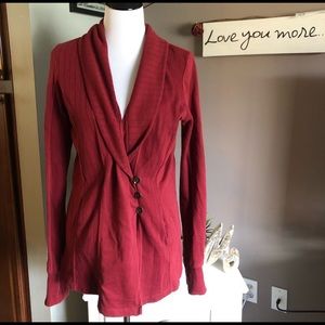 Lucky Brand Lotus Cardigan Large Red Sweater Coat